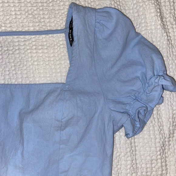 SHEIN Baby Blue Puff Sleeve Tie Back Crop Top- XS - Picture 3 of 5